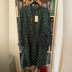 Dark green floral dress, long sleeves, light weight